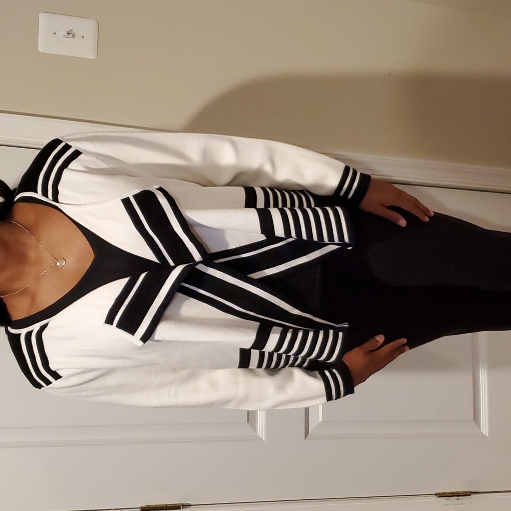 Chico's black and white stripe sweater.